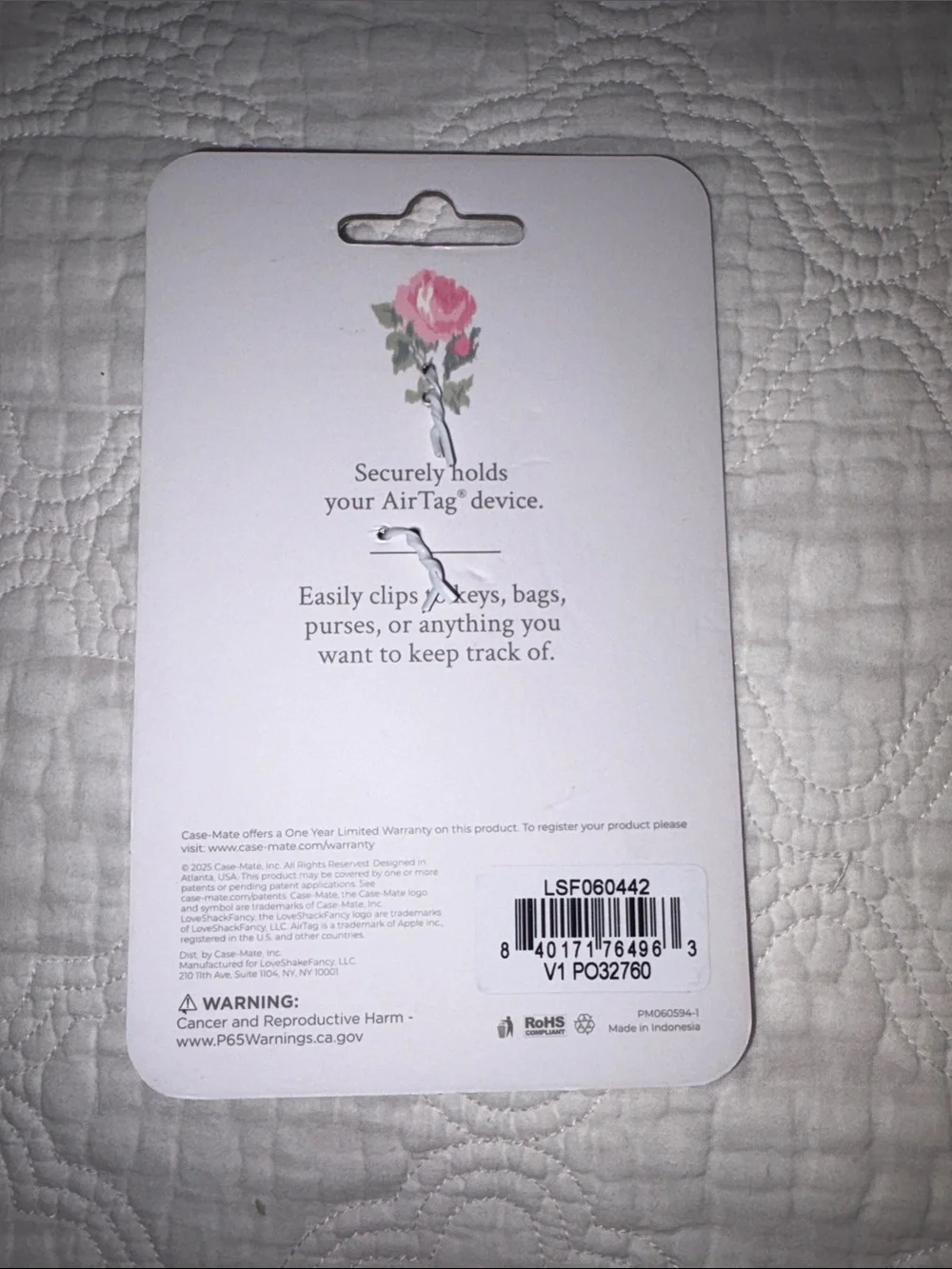 LoveShackFancy Pink Floral Keychain Charm with Gold Hardware